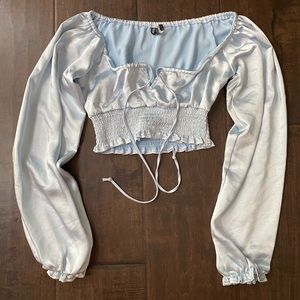 motel rocks blue satin crop top